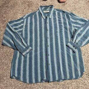 Tommy Bahama Blue and White Striped Casual Shirt size xxl